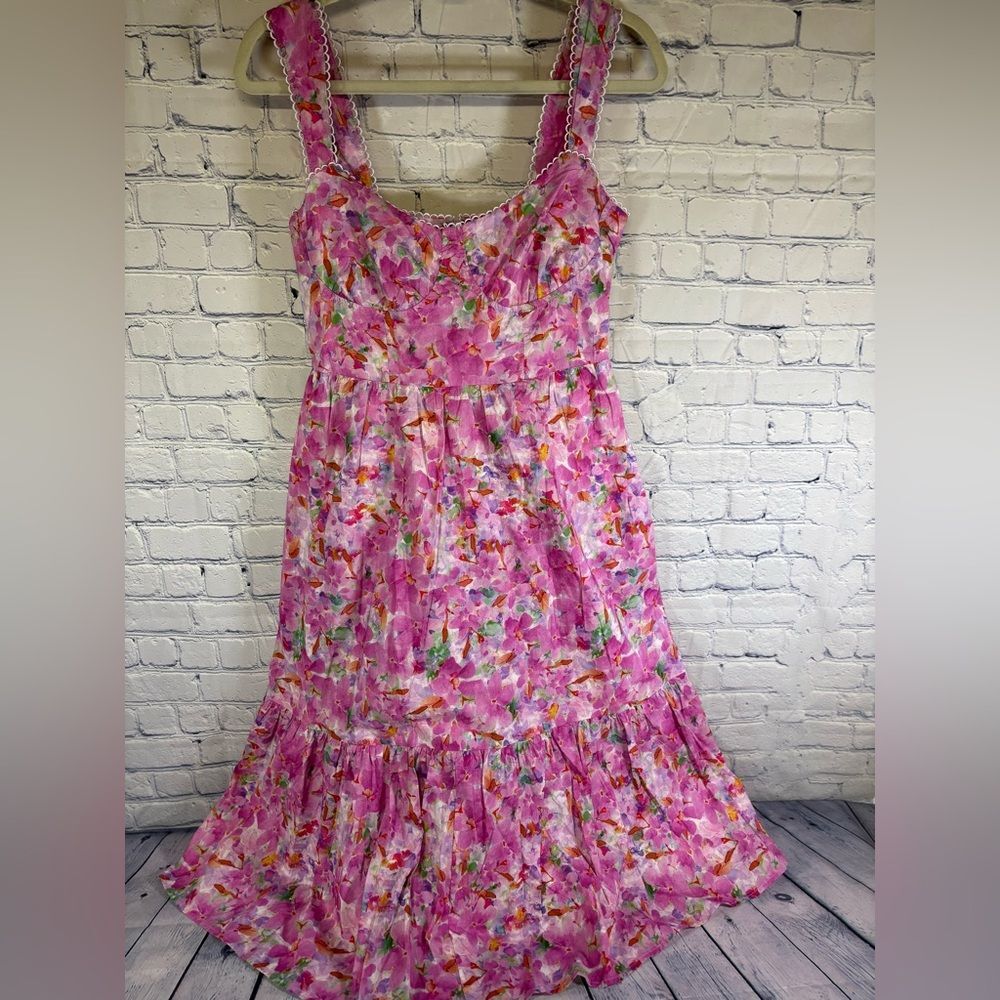 Lulu's Adorable Presence Pink Floral Bustier Print Sleeveless Boho Midi Dress M